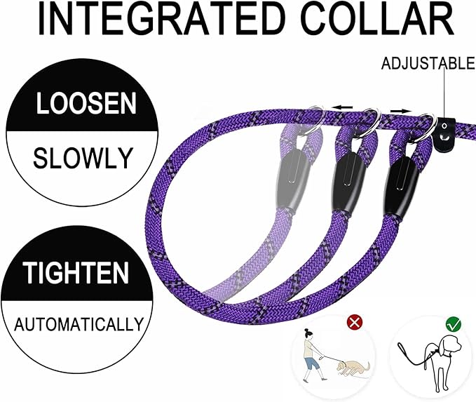 Dog Rope Leash, Strong Dog Leash, Premium Quality Training Dogs Leashes with Comfortable Padded Handle and Highly Reflective Threads for Small Medium and Large Dogs, (Purple)