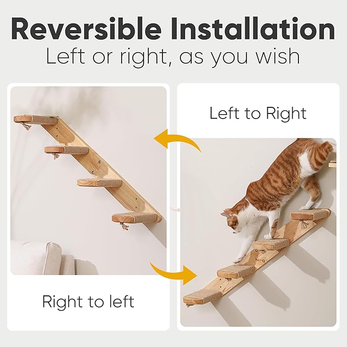 FUKUMARU Cat Climbing Shelf Wall Mounted, Four Step Cat Stair with Jute Scratching for Kitten Walls Shelves Furniture - Large