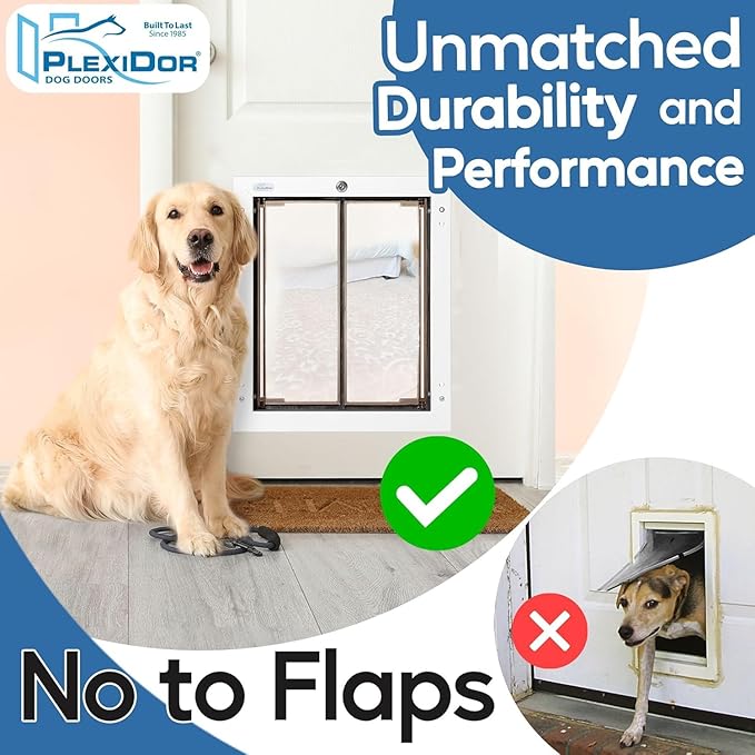 Plexidor Performance Door Mount Pet Doors - with Lock and Key - Energy Efficient Two Panel - White