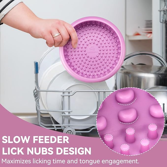 Dog Lick Bowl, Animire Freeze Lick Mat for Dogs, Non-Slip Slow Feeder Licking Bowl Enrichment Treat for Distraction Anxiety Relief, Food Grade Silicone, Dishwasher Safe(Pastel Purple,L)
