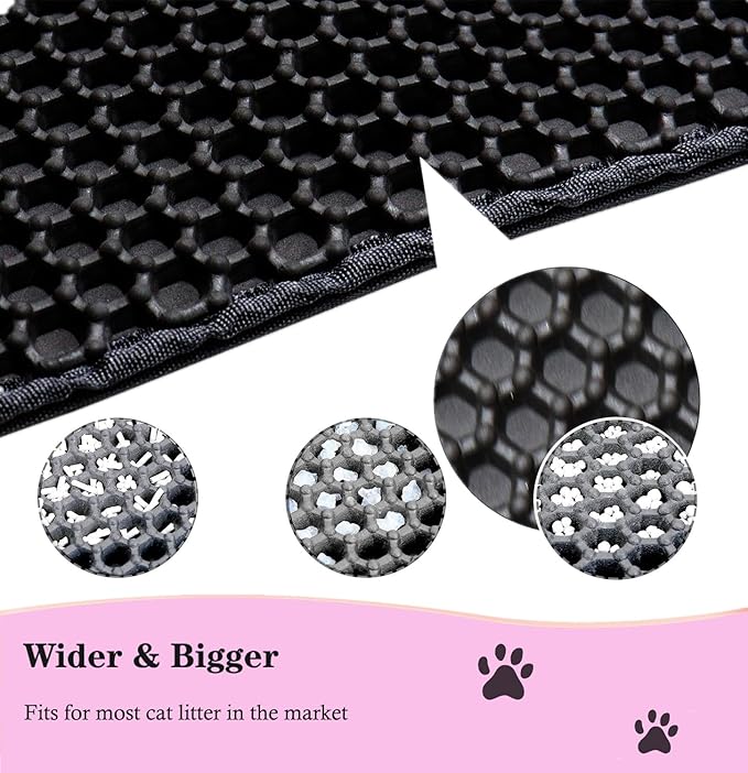 Large Cat Litter Mat - 30"x 24" Double Layer Honeycomb Kitty Litter Mat,Waterproof and Urine-Proof,Easy to Clean with Handles,Ideal Litter Trapping Mat for Cats