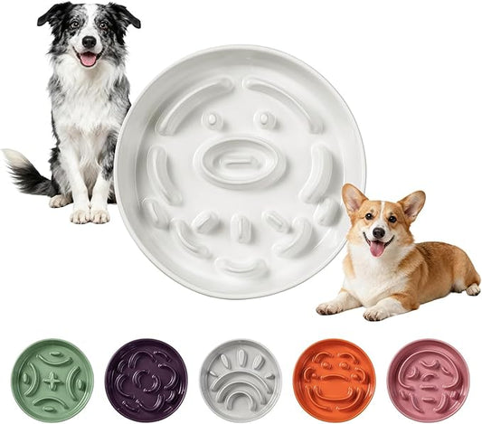 Ceramic Slow Feeder Dog Bowl - Maze Dog Bowl to Slow Down Eating - Fun Feeder for Fast Eaters - Ideal Food Control Dish for Medium to Large Breeds - 8.2 Inch - 1.8 Cups (180g) - White