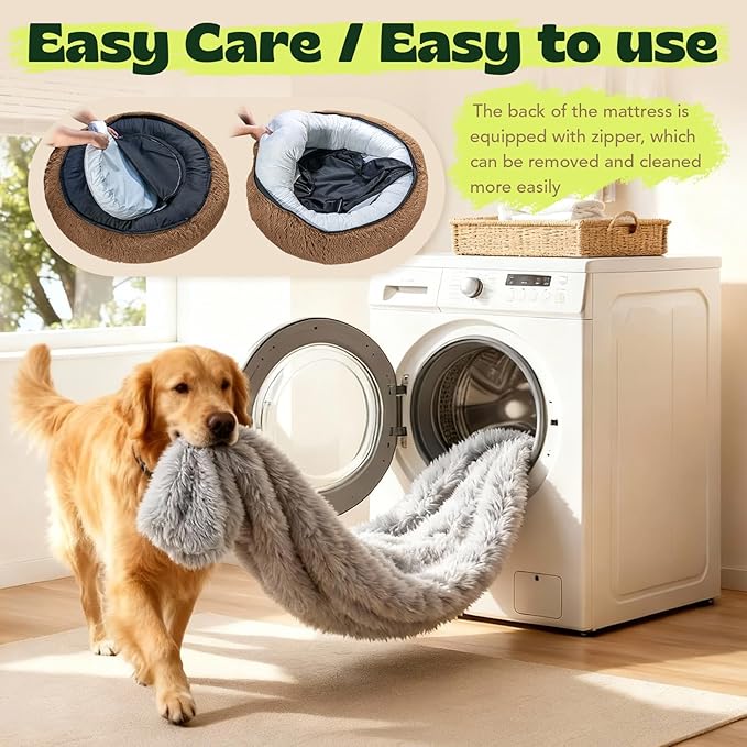 Calming Donut Pet Bed with Extra Large Thick Orthopedic Foam Cooling Gel Dog Bed XXL Waterproof Cover with Removable Washable,Giant Plush Comfort Couch for Anxiety Old Fluffy Friends Joints,Grey