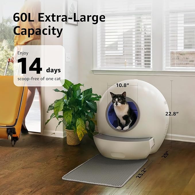 Self Cleaning Litter Box, Automatic Cat Litter Box Self Cleaning for Multiple Cats, Extra Large Robot Cat Litter with Safety Sensor Protection, Odor Removal, Smart APP Control, Litter Tracking Pedal