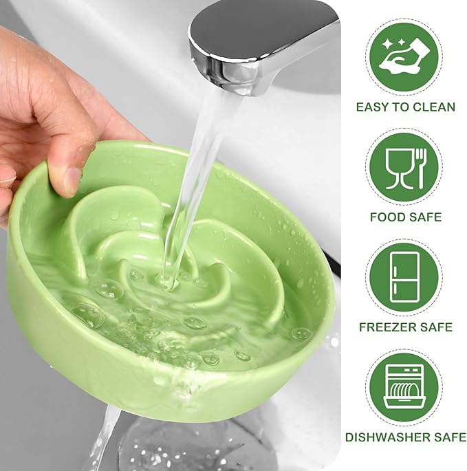 TRUVIC Ceramic Slow Feeder Dog Bowls, 1.5 Cup Puzzle Slow Feeder Bowls for Fast Eaters, Ceramic Dog Food Dish no Black Chin, Puzzle Bowl for Medium Dogs, Green
