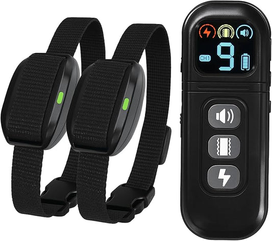 Dog Shock Collar 2 Dogs (5-15Lbs)，1900 ft Waterproof Training Collar for Dogs Medium Small with Rechargeable Remote，Beep (1-3) Vibration (0-9) and Humane Shock (0-9) Modes