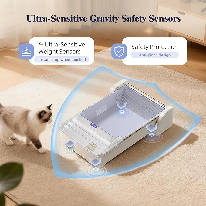 Self Cleaning Cat Litter Box - Fully Open Automatic Litter Box with Roomy Space+Vis Waste Bin, APP for Mutil Cats, Weight Sensors Anti Pinch Safety, Works with Cassava Litter