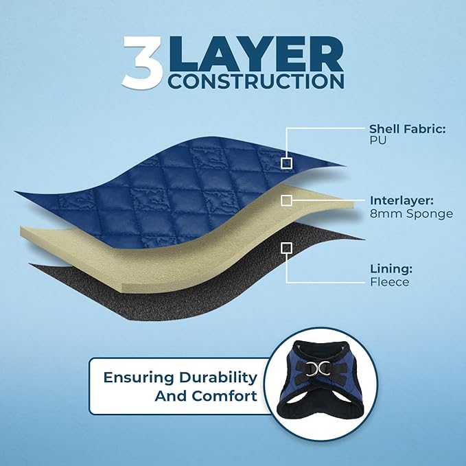 Best Pet Supplies - All Weather Mesh/Plush, Reflective, No Pull Harness for Small, Medium Dogs, Cats - Secure with Hook & Loop Fastener, Buckle, Double D-Rings - Royal Blue Faux Leather, XL