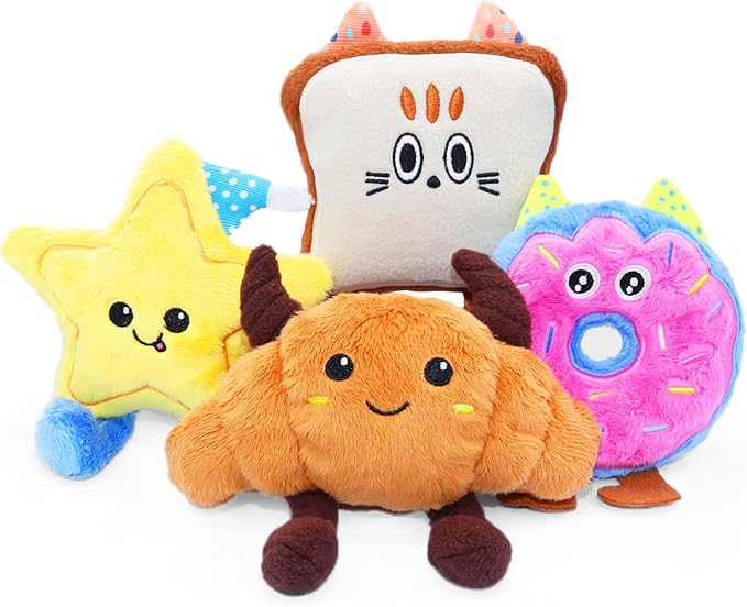 DODODOLA 4 Pcs Stuffing Dog Toys for Small Dogs Squeaky Small Dog Toys to Keep Them Busy Durable Push Puppy Toys for Chewing for Small Medium Dogs
