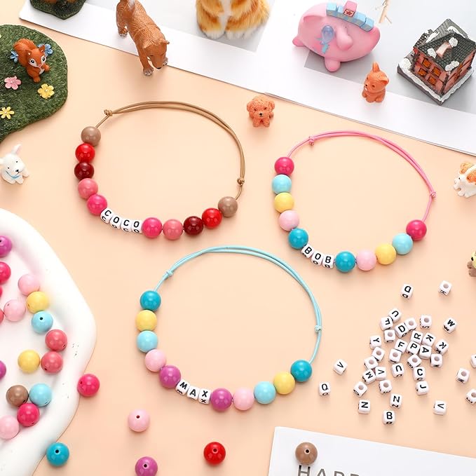 Quelay Personalized DIY Beaded Dog Collars Adjustable Letter Name Colored Beaded Pet Collar Bracelet for Small Medium and Large Dogs Pet Lover Gifts