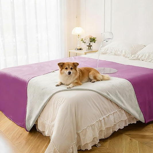 Waterproof Blanket for Bed, Leak Proof Dog Couch Blankets Reversible, Pet Throw Sofa Furniture Protector Machine Washable-82 x120,Purple+Cream