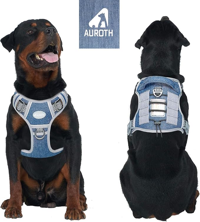 AUROTH Tactical Dog Harness for Small Medium Large Dogs No Pull Adjustable Pet Harness Reflective K9 Working Training Easy Control Pet Vest Military Service Dog Harnesses (L, Denim Blue)