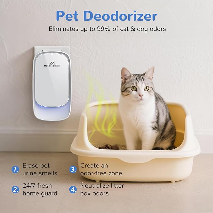 Cat Litter Deodorizer – 99% Odor Eliminator for Strong Pet Odors, Plug In Negative Ion Air Purifier for Litter Box, Home, Kitchen, Bathroom, Ozone-Free & Quiet Portable (Unscented)