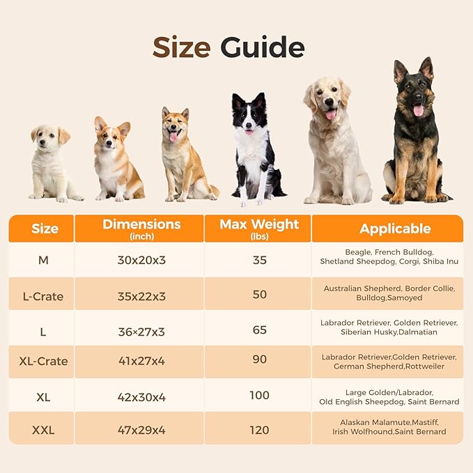 Orthopedic Dog Bed for Extra Large Dog, Waterproof Pet Bed,Non-Slip Bottom and Egg-Crate Foam with Removable Washable Cover Crate Bed,Cream,42"x30"x4"