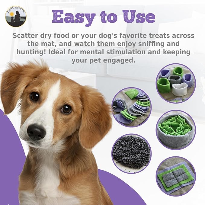 Paw Shaped Snuffle mat 29"x29" for Small, Medium, Big Size Dogs, Cats; Interactive Slow Feeding Sniffing mat for Mental Stimulation, Puzzle Toy for Encourages Natural Foraging Skills