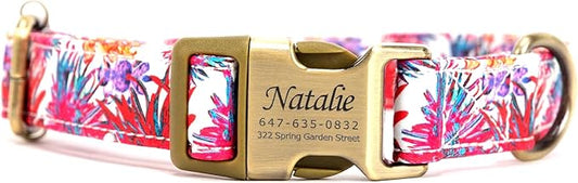 Personalized Dog Collar with Name and Phone Number Engraved,Adjustable Custom Puppy Collar,Organic Cotton Pet Collar for Small Medium Large Boy Girl Dogs