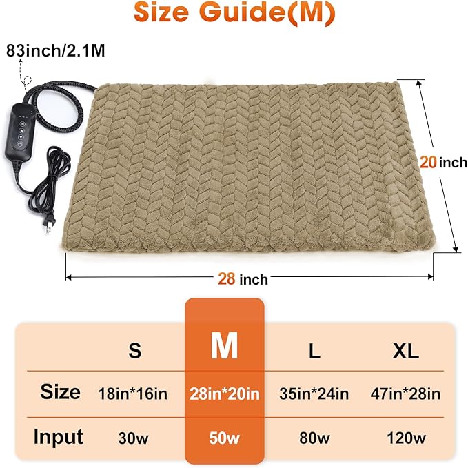 GASUR Heated Cat Bed, Waterproof Cat Heating Pad Indoor w/Timer, Temp Adjustable Pet Heating Pads for Cats Dogs, Auto Power-Off, Cats Warming Bed w/Remove Washable Cover, Anti-Chew,28''x20'',Medium