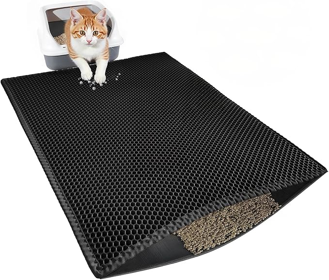 Cat Litter Mat, Cat Litter Trapping Mat, 29.9'' x 35.8''Inch, Double Layer Waterproof Proof Litter Box mat, Non-Slip Design, Reduces Litter Scatter, Easy to Clean, Black