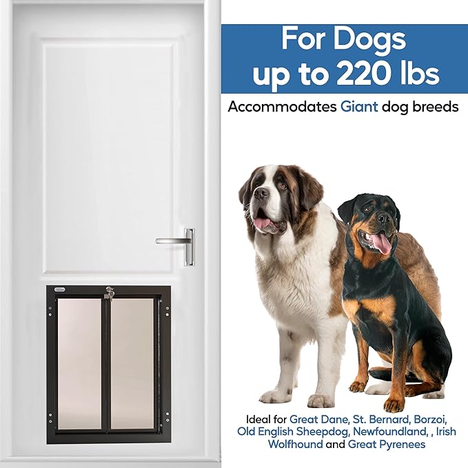 PlexiDor Performance Pet Doors for Dogs and Cats - Door Mount Dog Door with Lock and Key - Bronze, X-Large Sizes