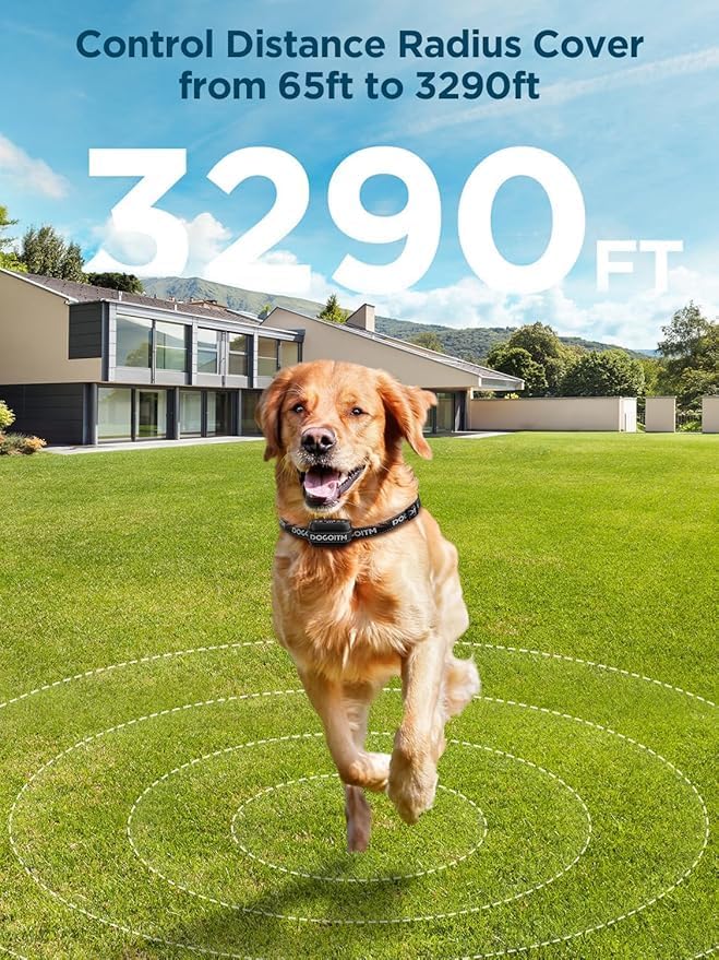 GPS Wireless Dog Fence System, Electric Fence Collar with 3 Correction Modes,Dog Fence for Outdoor Use,Range 65-3290 FT, Waterproof& Rechargeable Pet Containment System for Most Dogs