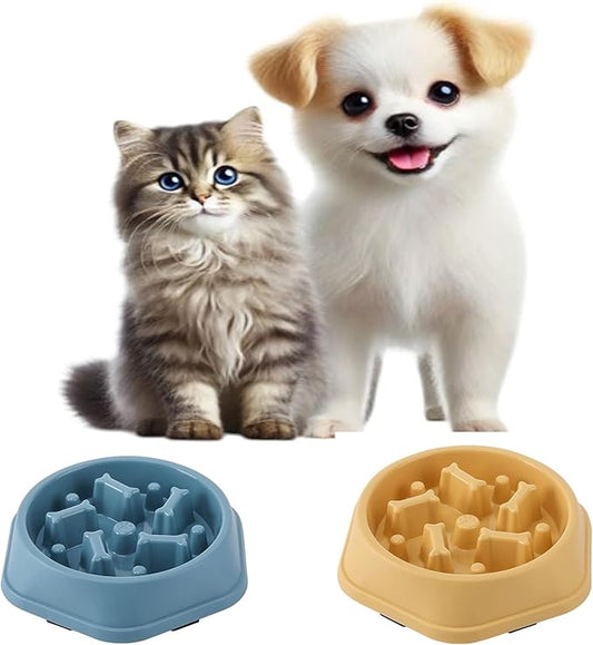2 PCS Slow Feeder Dog Food Bowl – Bowl Designed to Slow Eating, Promotes Healthy Digestion and Prevents Bloat, Ideal for Cats and Dogs (SkyBlue-Yellow)