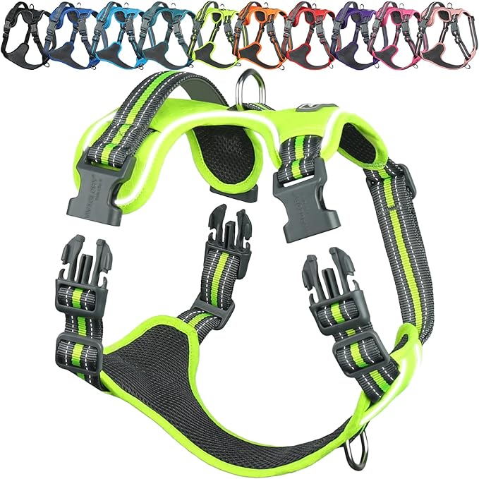 VIVAGLORY Dog Harness Easewalk No Pull Dog Harness with Handle & Front Back Clip for Training Lifting, Easy On Adjustable Padded No Pull for Pet & Puppy, S, Bright Yellow