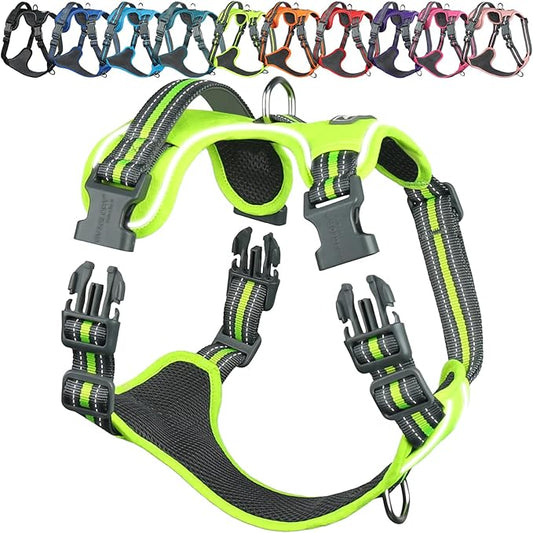 VIVAGLORY Dog Harness Easewalk No Pull Dog Harness with Handle & Front Back Clip for Training Lifting, Easy On Adjustable Padded No Pull for Pet & Puppy, XL, Bright Yellow