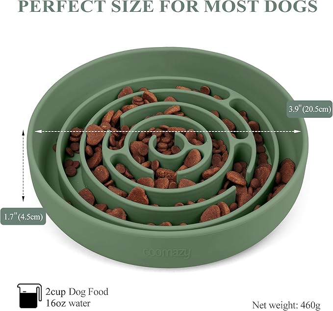 Coomazy Slow Feeder Dog Bowls, Silicone Dog Bowl with Suction Cups, Slow Feeder & Non-Slip Design, Boredom and Anxiety Reducer, Suitable for All Breed Dogs, Avocado Green