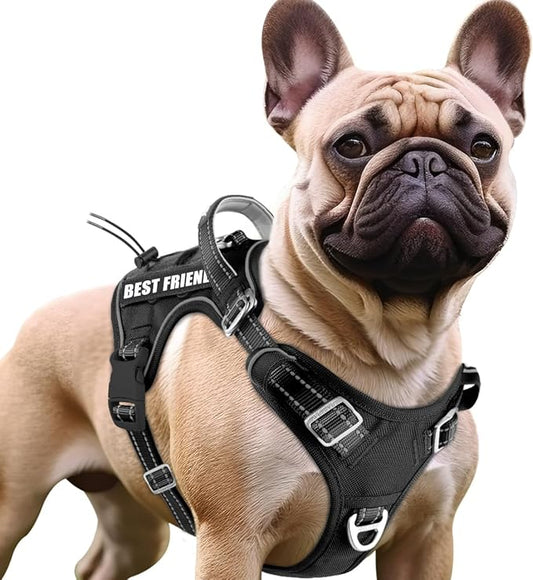 BARKBAY Service Dog Vest Tactical Dog Harness Medium Large Sized Dog Tags Personalized No Pull Adjustable Harness Reflective K9 Working Training Easy Control Military Molle System(Black,S)