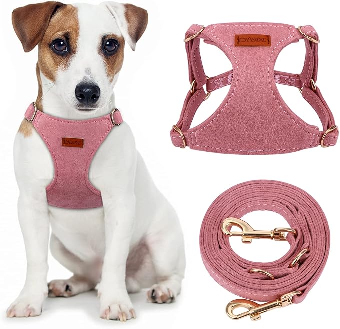 CHEDE No Pull Puppy Harness and Multifunction Dog Leash Set- 8 Colors Soft Adjustable No Choke Escape Proof Cute,Lightweight Pet Vest Harness for Small and Medium Dog (S, Antique Pink)