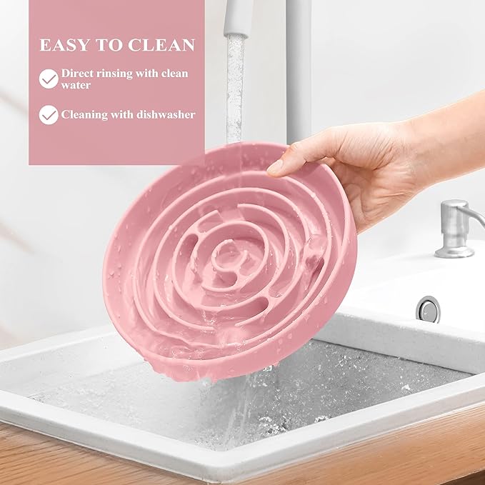 Coomazy Extra Large Slow Feeder Bowl, Silicone Dog Bowl with Suction Cups, Slow Feeder & Non-Slip Design, Boredom and Anxiety Reducer, Suitable for Large Dogs, Pink