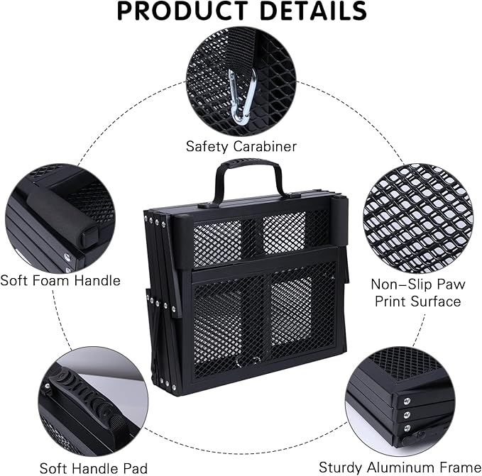 DGSL Dog Ramp for Car, Extra Wide 4 Steps Dog Stairs for Truck, Folding Steps for Dogs with Non-Slip Surface, Pet Loader Dog Steps for Large Dog, SUV, Side Door and Bed (Mesh, 16.9In-4 Steps)