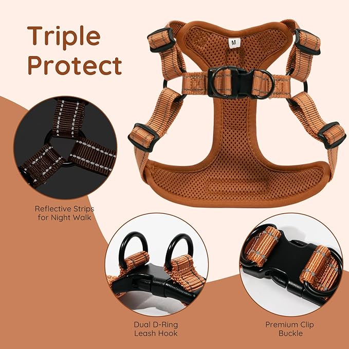 BELLA & PAL Adjustable Step-in Dog Harness, Puppy No-Pull Vest with Leash Set for XS/Small & Medium Dog, Breathable All-Weather Mesh, Reflective Strip, Secure Hook & Loop, Buckle Closure (Mokka, M)