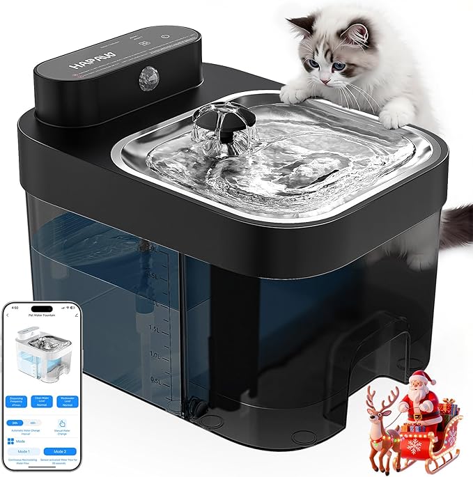 2025 Latest Cat Water Fountain, No Filter Cotton, App Monitoring Wastewater Separation Wireless Pet Fountain, 5000mAh Battery & Plug-in, 3L/101oz Water Dispenser for Cats Indoor, 2.4G Wi-Fi