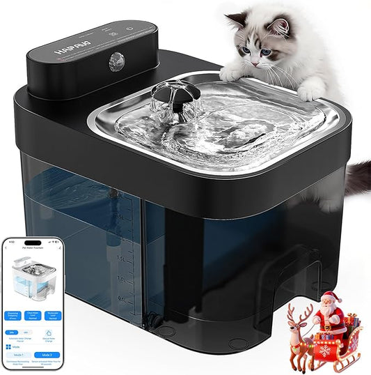 2025 Latest Cat Water Fountain, No Filter Cotton, App Monitoring Wastewater Separation Wireless Pet Fountain, 5000mAh Battery & Plug-in, 3L/101oz Water Dispenser for Cats Indoor, 2.4G Wi-Fi