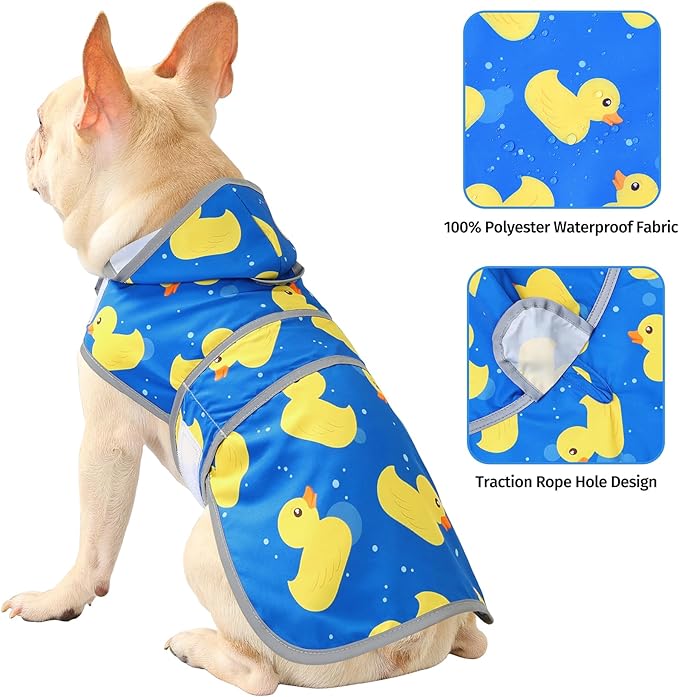 Dog Raincoats for Medium Dogs Waterproof Hooded Rain Jacket with Reflective Strips Leash Hole & Poncho Adjustable Fit (ShinyDuck,M)