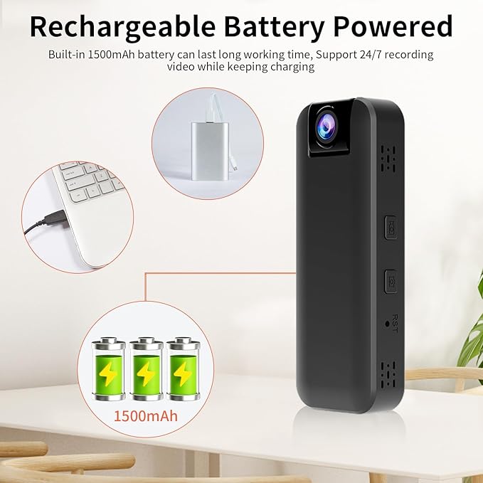 VSTARCAM 2K Mini Body Camera with Audio & Video Recording, Battery Powered POV Cam with 64G Card, Wearable Personal Portable Cameras Recorder DV, 180°Lens Rotatable with IR Night Vision for Security