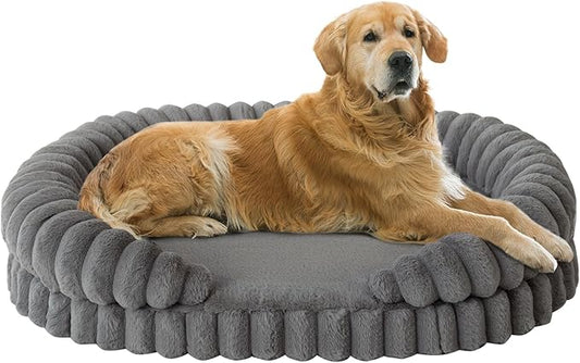 BALANCE Calming Dog Bed for Extra Large Dogs, 42 Inches Oval Washable XL Pet Bed with Sides, Orthopedic Pet Couch Sofa with Non-Slip Bottom, Gray