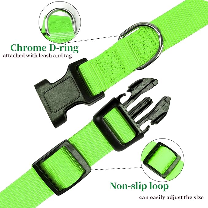 Heavy Duty Dog Collars for Medium and Large Dogs - Adjustable, Chew Proof Nylon Collar with Quick Release Buckle and D-Ring