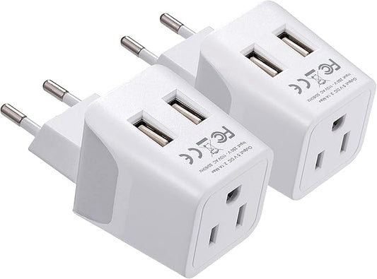 Ceptics European, Egypt Travel Adapter Plug with Dual USB - Type C - Europe - Usa Input - Light Weight - Perfect for Cell Phones, Chargers, Cameras and More - 2 Pack