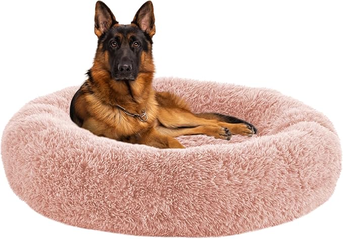 Calming Dog Bed Anti-Anxiety Donut Dog Beds for Small Medium Large Dogs,Washable Plush Fluffy Indoor Cat Kitten Round Cuddler Cushion (Pink, XX-Large)
