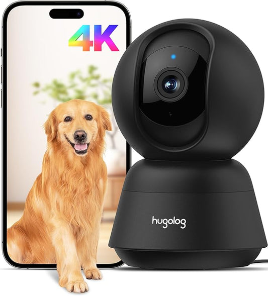 Hugolog 4K 8MP Indoor Pan/Tilt Security Camera with Auto-Focus,Ideal for Baby Monitor/Pet Camera/Home Security,Starlight Color Night Vision,Human/Pet AI,Two-Way Audio,US Cloud,Compatible with Alexa