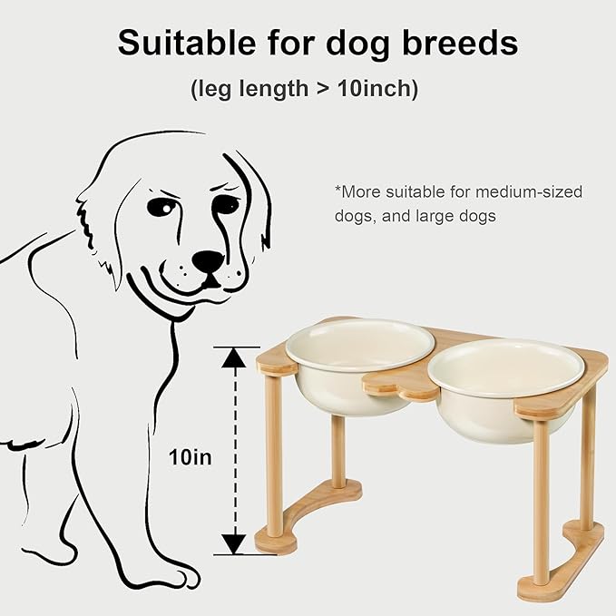 Ceramic Dog Bowls with Non-Skid Stand, Elevated Feeding Bowl for Medium Large Dogs,Raised Food and Water Dish Set, Dog Pet Feeder (11'' Tall-56OZ-Cream White)