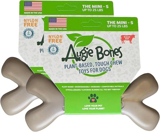 2-Pack Non-Toxic Dog Toys - Sustainable Beef Flavored Dog Chew Toys for Aggressive Chewers - Plant-Based Bioplastic Pet Toys - Made in The USA (Mini)