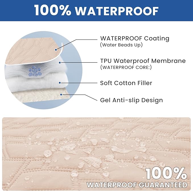 Waterproof Dog Bed Cover, Non-Slip Dog Blanket for Couch, Couch Covers for Dogs Washable, Pet Blanket for Furniture, Pet Bed Mat for Sofa, Car, Couch Protector (52x82 Inch, Beige)