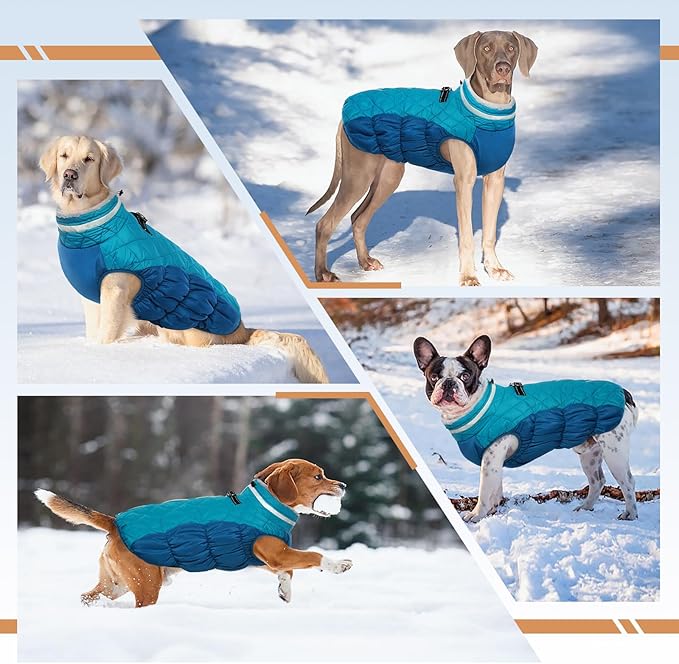 Winter Dog Coat,Large Dog Jacket,Waterproof Pet Jacket with Back Zipper,Pet Coat with Harness Built in,Warm Dogs Coat with Fleece Lined,Snow Jacket Clothes French Bulldog Shiba Inu,L