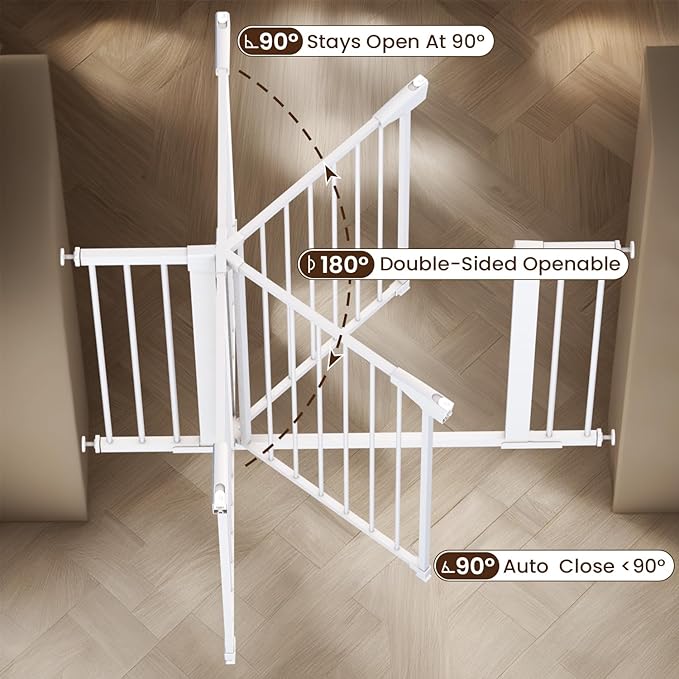 Mumeasy 36" High Extra Tall Dog Gate, 29.6"-40.5" Wide Pressure Mounted Tall Baby Gate for Dog, Auto Close Pet Gate with Door for Stairs,Doorways,House,White