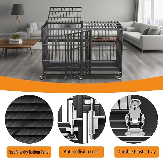 64 inches Heavy Duty Dog Crate, Oversize Dog Crate for Giant Dogs, Extra Large Double Dog Cage with Large and Spacious Space, Two Doors with Four Locks for All Large Dog Breeds