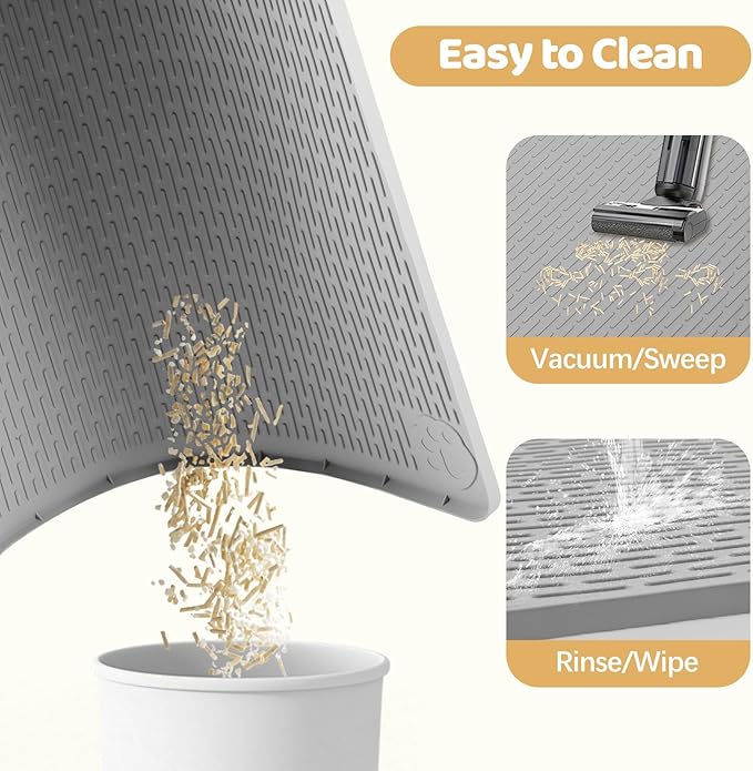 Cat Litter Mat, XXL Extra Large 50" x 35" Silicone Mat Litter Trapping Mat for Scatter Control, Soft on Kitty Paws, Easy to Clean (Grey)