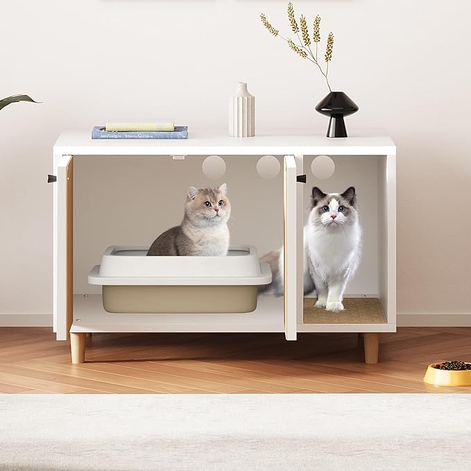 Cat Litter Box Enclosure, Hidden Enclosed Cat Litter Box Furniture with Scratching Mat, Indoor Side Table End Table for Living Room Bed Room